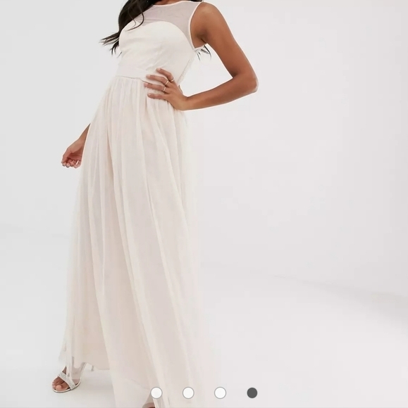 Asos Little Mistress Mesh Insert Maxi Dress Pink US 12 - Picture 4 of 12